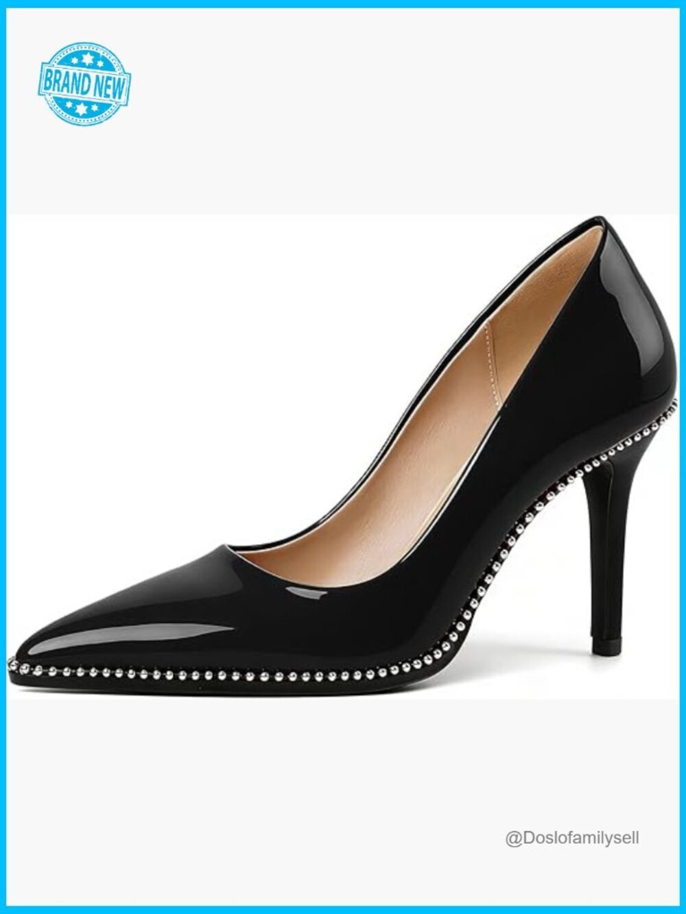 Pointed Toe Stiletto Heels Beaded Pumps Slip On Dress Shoes 3.5 Inch